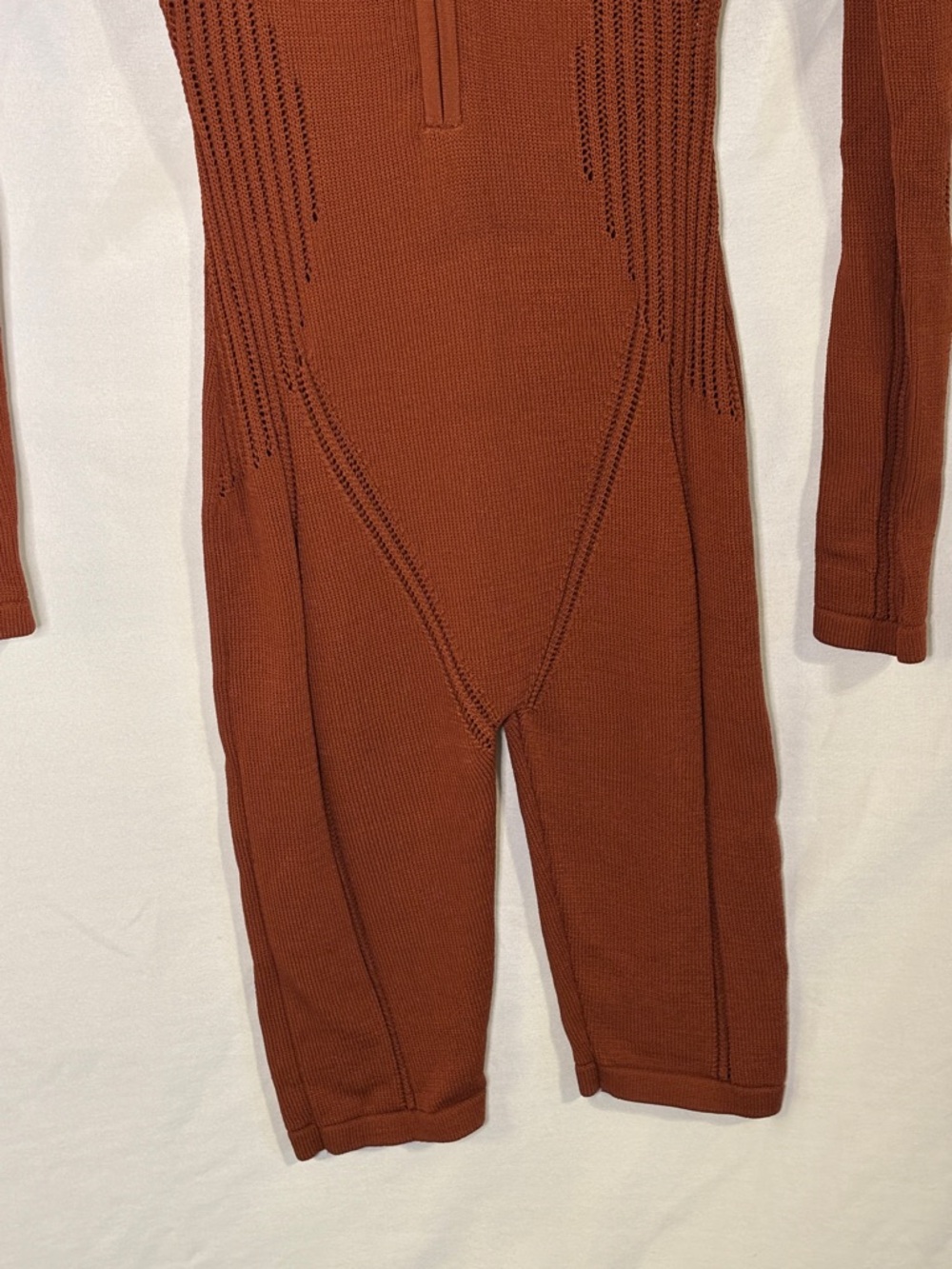 Seamless Zip-Front Ribbed Jumpsuit - Rust - Picture 2 of 7